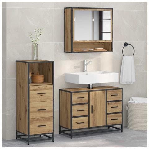 Set di mobili per il bagno con porta 3 pcs Rovere artigianale - Foto 2