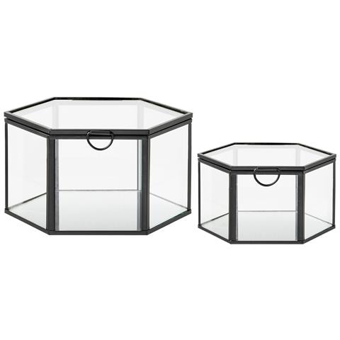 Set 2 Scatole Torpe In Vetro E Metallo Nero Trasparente Vikasa Home - Foto 1