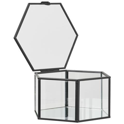 Set 2 Scatole Torpe In Vetro E Metallo Nero Trasparente Vikasa Home - Foto 2
