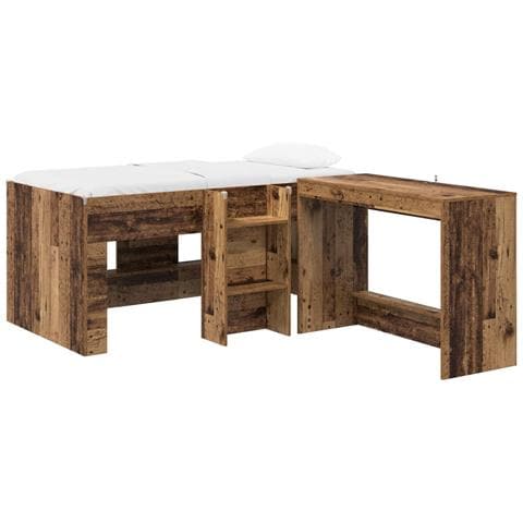 Letto alto per bambini con scrivania 2 pz Legno antico - Foto 1