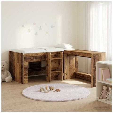 Letto alto per bambini con scrivania 2 pz Legno antico - Foto 2