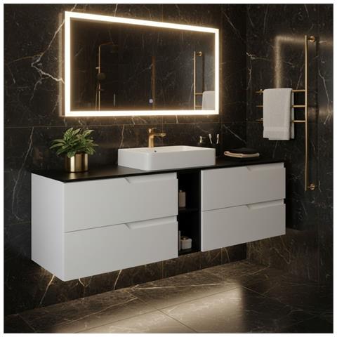 Mobile sottolavabo, Bianco e nero, 160 cm, Con piano d'appoggio, 2 cassetti, MDF, 2 ante, Ripiano integrato, MODERNO - Foto 2