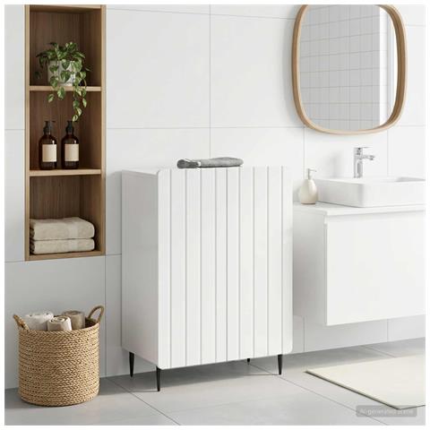 Mobiletto da Bagno ZWOLLE Bianco Lucido 59,5 x 31 x 79,5 cm - Foto 2