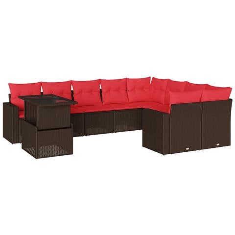 Set Divani da Giardino 10 pz con Cuscini Marrone in Polyrattan - Foto 1