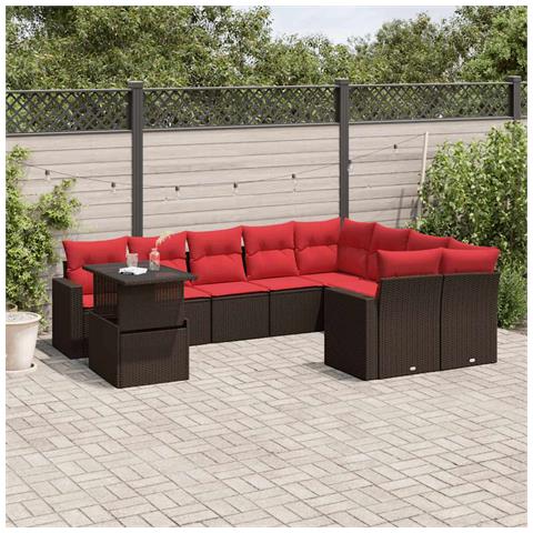 Set Divani da Giardino 10 pz con Cuscini Marrone in Polyrattan - Foto 2