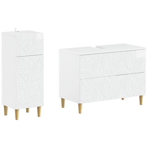 Set di Armadi da Bagno da 2 Pezzi DELFT Bianco Lucido - Foto 1