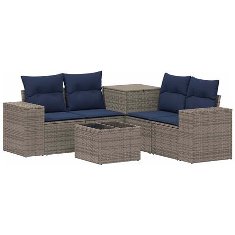 Set di divani 6 pz Grigio e Blu Navy Rattan sintetico e Acciaio - Foto 1
