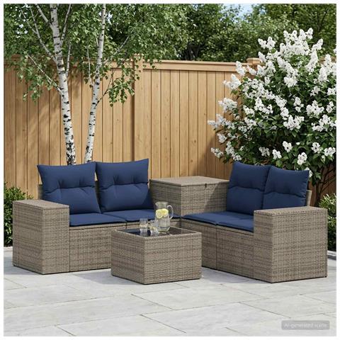 Set di divani 6 pz Grigio e Blu Navy Rattan sintetico e Acciaio - Foto 10