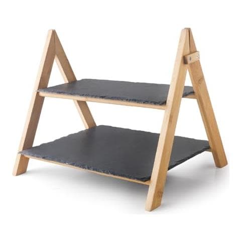 61233 - Supporto a due altezze, realizzato in bambù e ardesia naturale al 100%, - Foto 1
