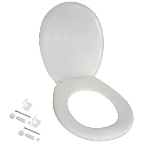 Sedile Per Water Con Coperchio In Termoplastica Di Colore Bianco, Completo Di Cerniere In Plastica E Viti Ferma Coperchio In Ferro Zincato. Modello Pesante - Foto 2