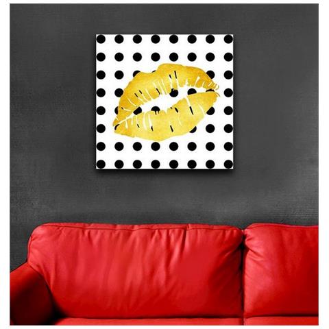 Quadro Gold, Lips, Bacio, Per Soggiorno, Camera, Multicolore, 50 X 2 X 50 Cm - Foto 2