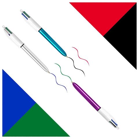 4 Colours Nero, Blu, Ciano, Verde, Verde chiaro, Arancione, Rosa, Viola, Rosso, Giallo Penna a sfera retrattile a clip Medio 6 pz - Foto 2