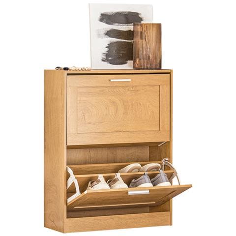 Scarpiera Ribaltabile Scarpiera A 2 Ribalte Portascarpe Salvaspazio Slim, 60x23x79cm Naturale Fsr137-n - Foto 1