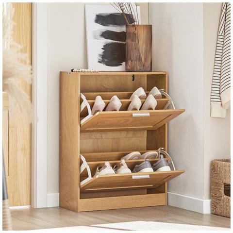 Scarpiera Ribaltabile Scarpiera A 2 Ribalte Portascarpe Salvaspazio Slim, 60x23x79cm Naturale Fsr137-n - Foto 5