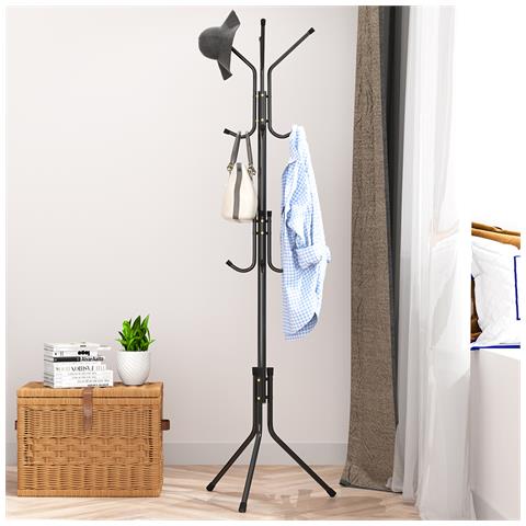 Attaccapanni Da Terra Salvaspazio 12 Ganci Stand Appendiabiti A Piantana Nero - Foto 1
