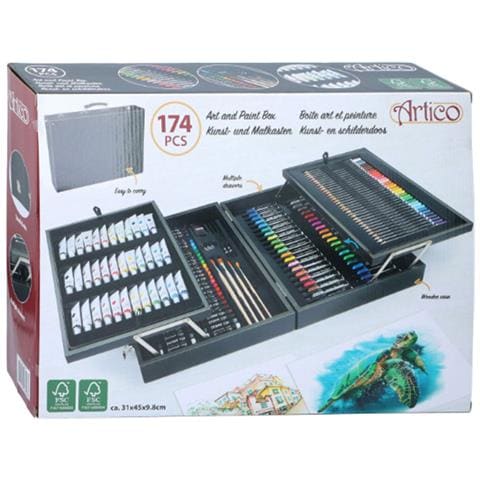 Valigetta Legno Pittore 174pz Colori Pittura Pastelli Acquerelli Professionale - Foto 2