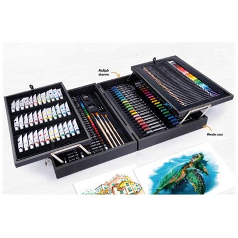 Valigetta Legno Pittore 174pz Colori Pittura Pastelli Acquerelli Professionale - Foto 5