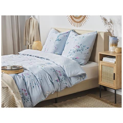 Set Copripiumino In Cotone Satinato A Fiori Azzurro Chiaro 200 X 220 Cm Evergreen - Foto 1
