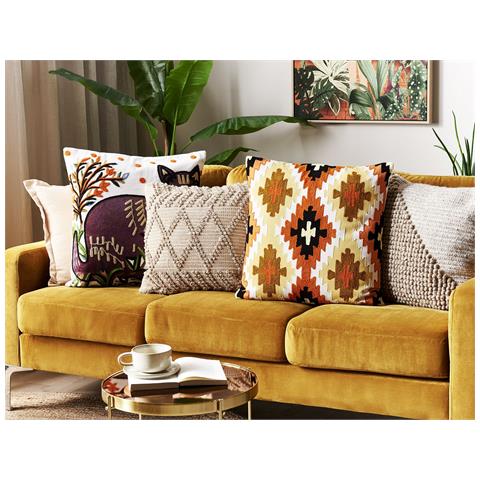 Cuscino Decorativo Serampore Bouclé 50 X 50 Cm Geometrico Ricamato Multicolore - Foto 1