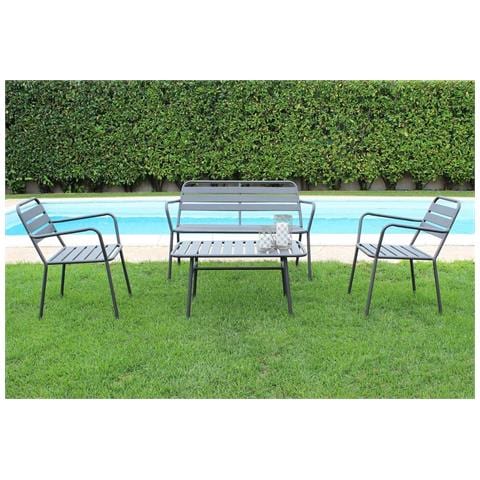 Salotto Da Esterno Giardino 4 Posti Con Struttura E Tavolino In Acciaio Effetto Doghe Oxford - Black - Foto 1