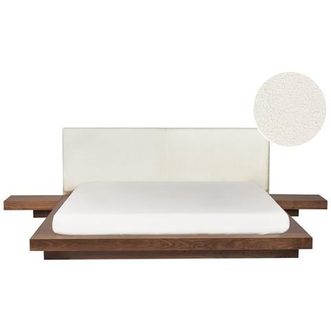 Letto Matrimoniale Marrone Con Testata In Bouclé E Led 180 X 200 Cm Zen - Foto 2