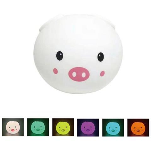 Lampada Notturna Da Tavolo Per Bambini Morbida Silicone Rgb Touch Led Maialino - Foto 1
