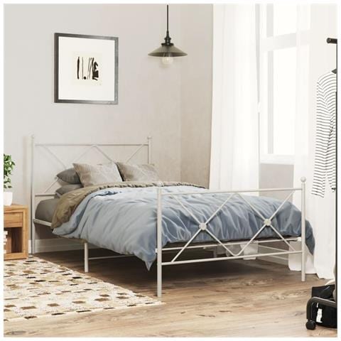 Giroletto Con Testiera E Pediera Metallo Bianco 100x200 Cm - Foto 1
