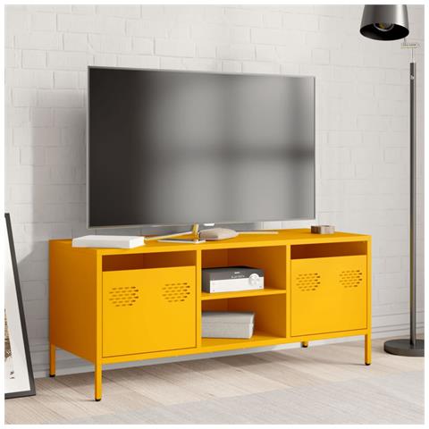 Mobile Tv Giallo Senape 101,5x39x43,5 Cm In Acciaio - Foto 2