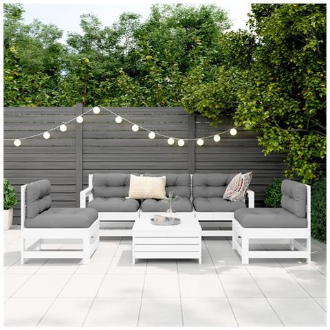 Set Divani Da Giardino 6 Pz Bianco In Legno Massello Di Pino - Foto 3