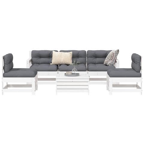 Set Divani Da Giardino 6 Pz Bianco In Legno Massello Di Pino - Foto 1