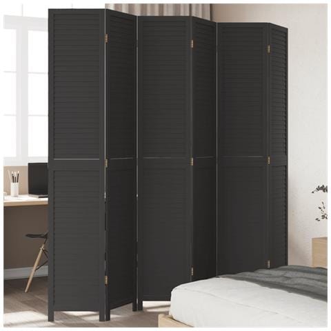 Divisorio Ambienti 6 Pannelli Nero Legno Massello Di Paulownia - Foto 1