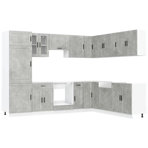Set Mobili Da Cucina 14 Pz Porto Grigio Cemento In Truciolato - Foto 2