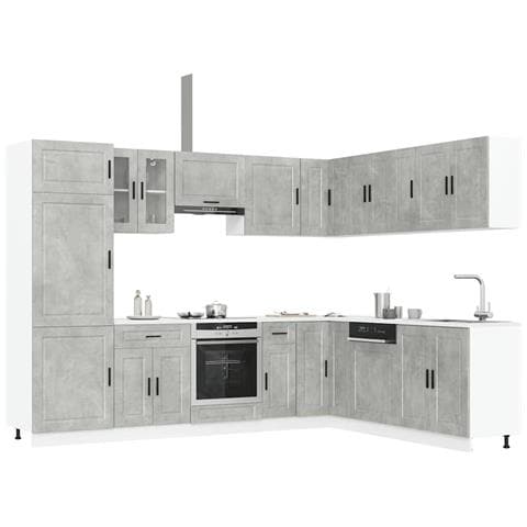 Set Mobili Da Cucina 14 Pz Porto Grigio Cemento In Truciolato - Foto 1