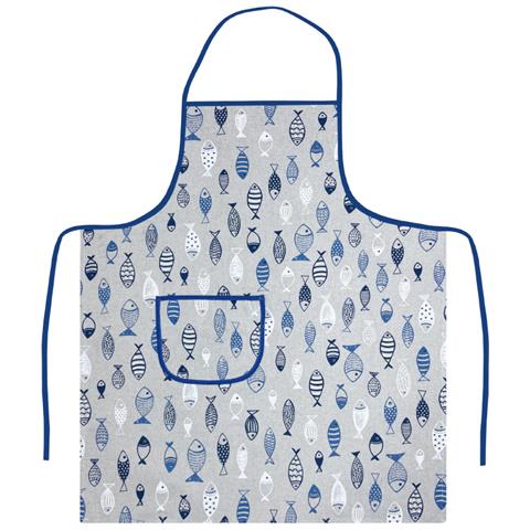 Pack 2 Pezzi Grembiule Alto Pettorina Cucina Chef Casa Con Tasche Pesci Azzurro - Foto 1
