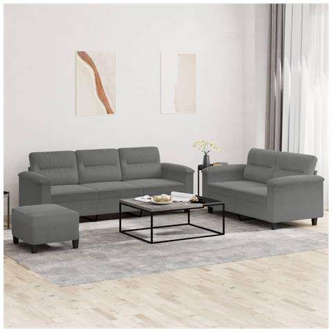 Set Divani 3 pz con Cuscini Grigio Scuro in Tessuto Microfibra - Foto 2