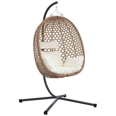 Sedia a Uovo Sospesa con Base e Supporto in Polyrattan Caffè - Foto 1