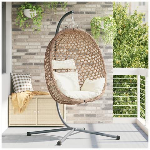 Sedia a Uovo Sospesa con Base e Supporto in Polyrattan Caffè - Foto 2