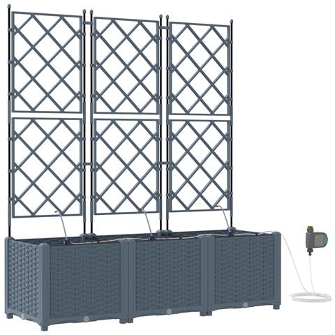 Fioriere da Giardino con Sistema di Irrigazione 3 pz Grigio Chiaro - Foto 1