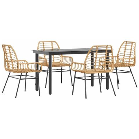 Set da Pranzo da Giardino 5pz Polyrattan Vetro - Foto 1