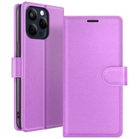 Custodia A Portafoglio Per Iphone 15 Pro Max Con Supporto E Linguetta Magnetica, Viola - Foto 1