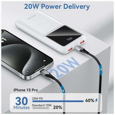 Powerbank, ventiliacija, FHKW0, 10000 mAh, mikro USB, USB-C, 2xUSB-A, Bianco - Foto 8