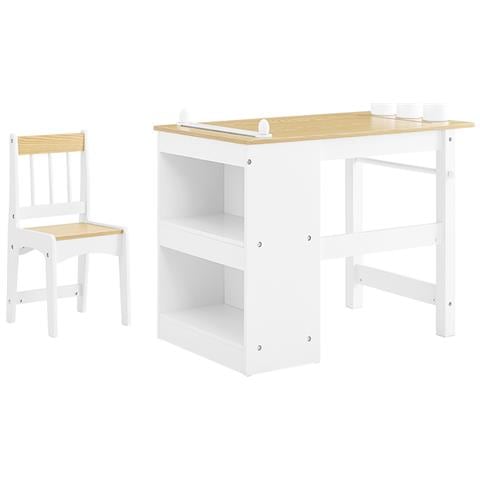 Tavolo E Sedia Bambini Multiattività Per Scrivania Cameretta In Bianco Naturale - Foto 1