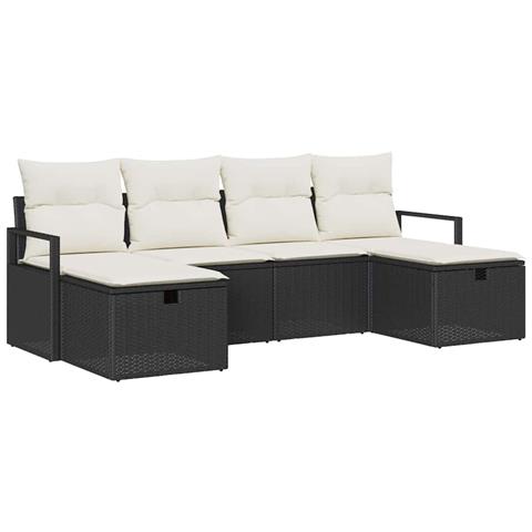 Set Divano da Giardino con cuscino 6 pcs Nero Poly Rattan - Foto 1