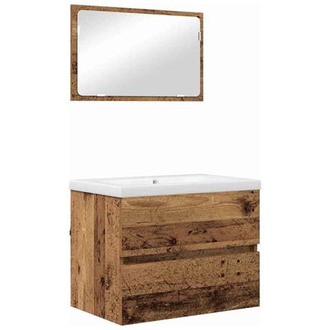 Set di mobili per il bagno con specchio 3 pcs Legno vecchio - Foto 1