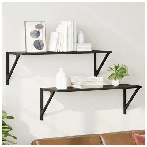 Scaffali da parete 2 pcs Rovere Nero 80 x 25 x 25,5 cm - Foto 2