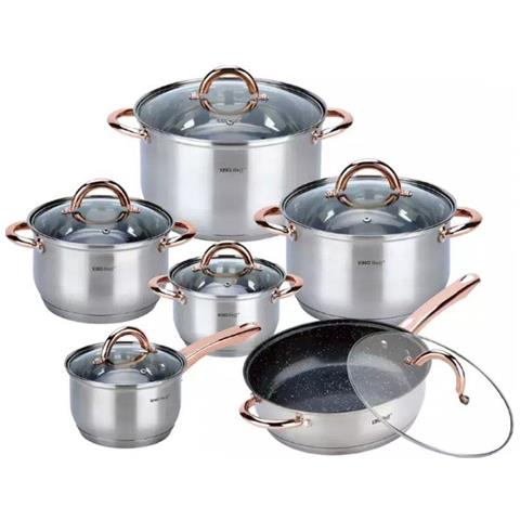 Set di pentole Kinghoff KH-1766 in acciaio inossidabile da 12 pezzi con rivestimento antiaderente - Foto 1