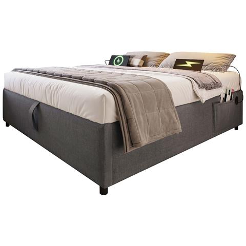 Letto Matrimoniale In Cotone Grigio Minimal Con Rete A Doghe - Foto 1