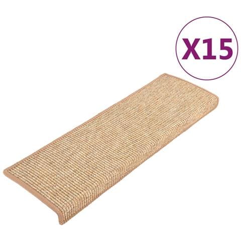 Tappetini per scale 15 pz 65x21x4 cm Marrone chiaro Bordo rettangolare - Foto 1