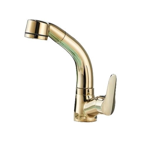 Rubinetto per lavabo da bagno, Blackswan, tipo M177, modello oro lucido, con bocca retrattile, misura 25 cm - Foto 1