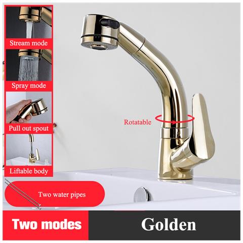 Rubinetto per lavabo da bagno, Blackswan, tipo M177, modello oro lucido, con bocca retrattile, misura 25 cm - Foto 2